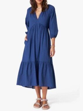 Xirena Vie Blue Cotton Tiered Midi Dress
